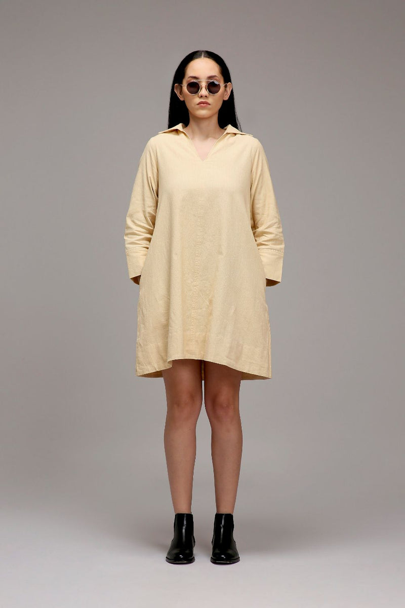 Egg-Shell A-Line Shift Dress cotton by Mati in white color for women in Singapore