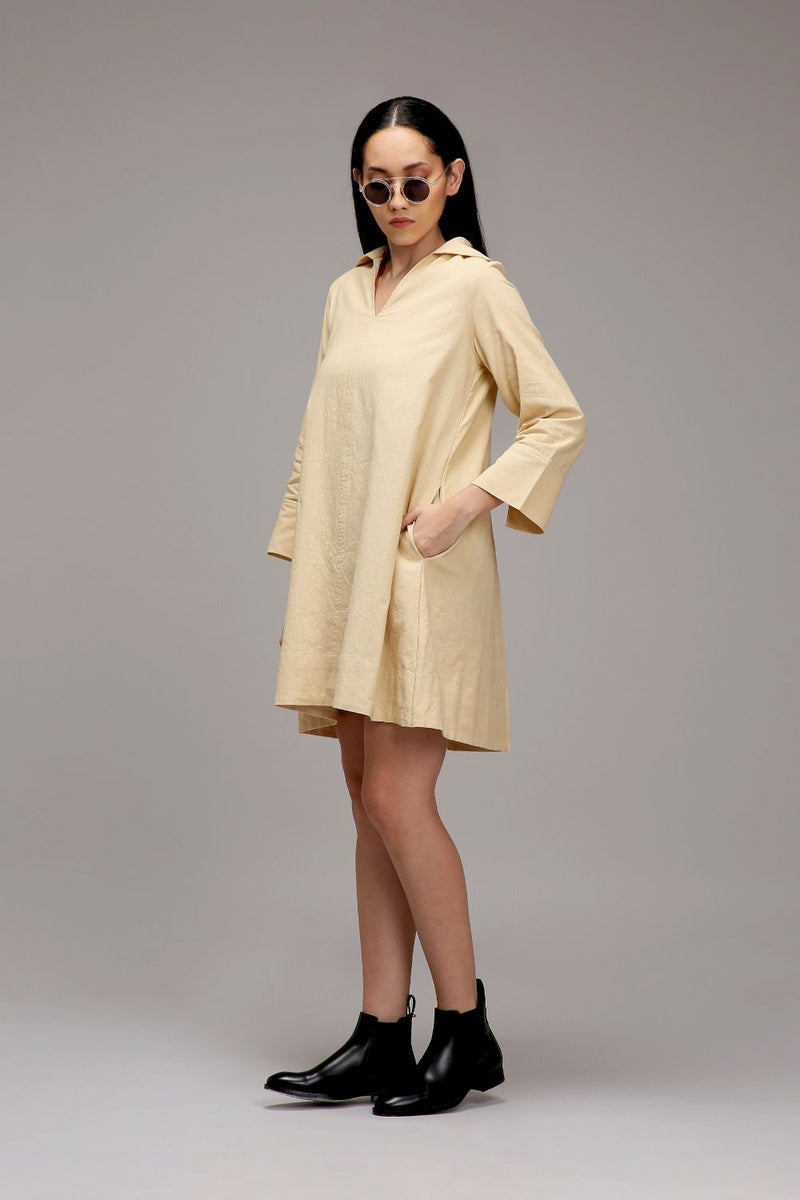 Egg-Shell A-Line Shift Dress cotton by Mati in white color for women in Singapore
