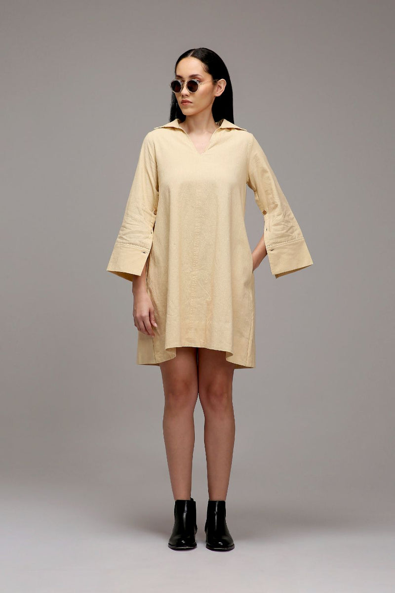 Egg-Shell A-Line Shift Dress cotton by Mati in white color for women in Singapore