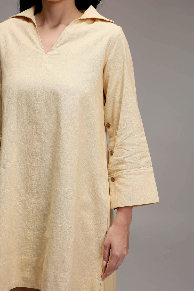 Egg-Shell A-Line Shift Dress cotton by Mati in white color for women in Singapore