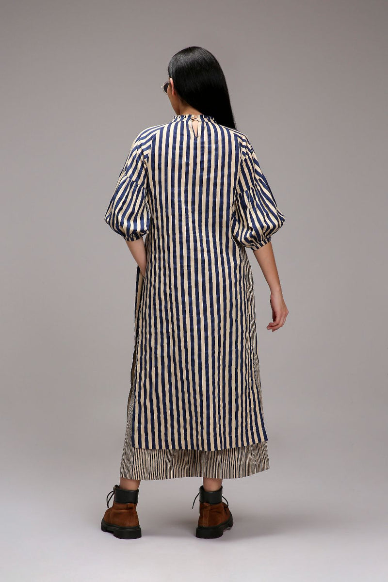 Egg-Shell Blue Striped Big Joker Tunic Set (2 PCS) cotton by Mati in white color for women in Singapore