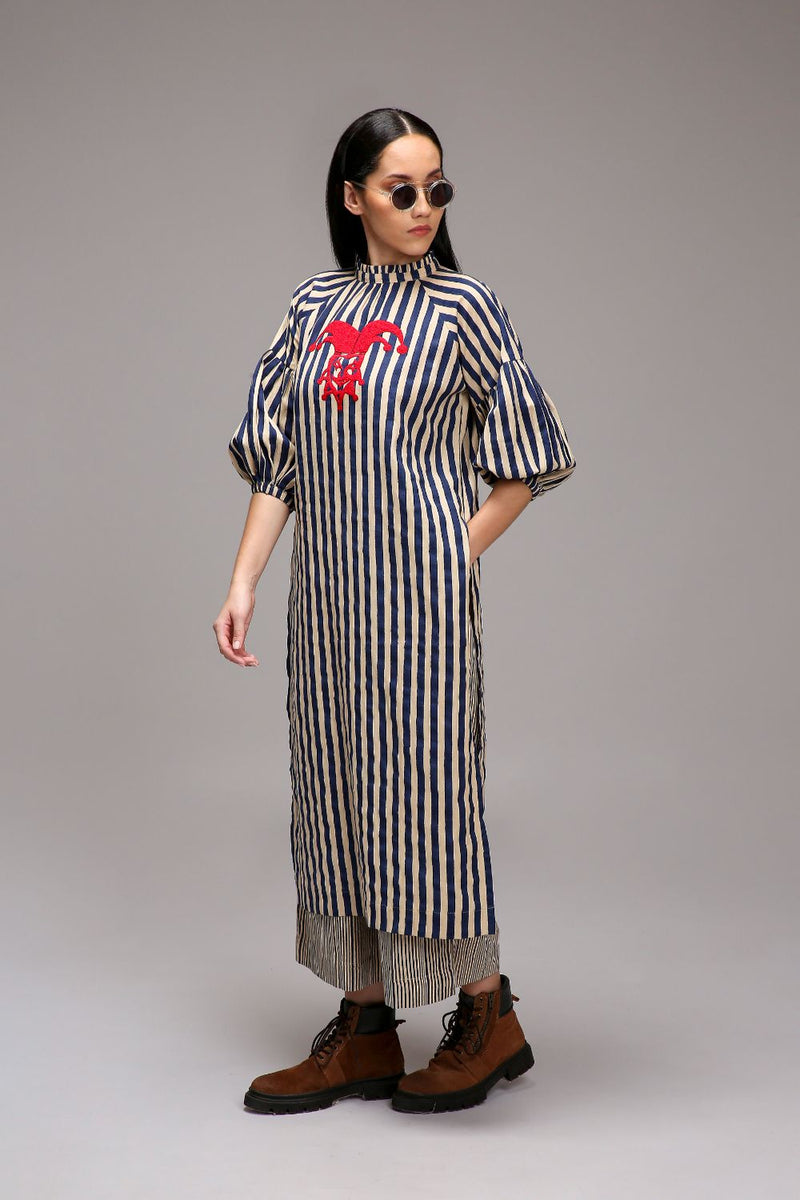 Egg-Shell Blue Striped RE Pants cotton by Mati in white color for women in Singapore