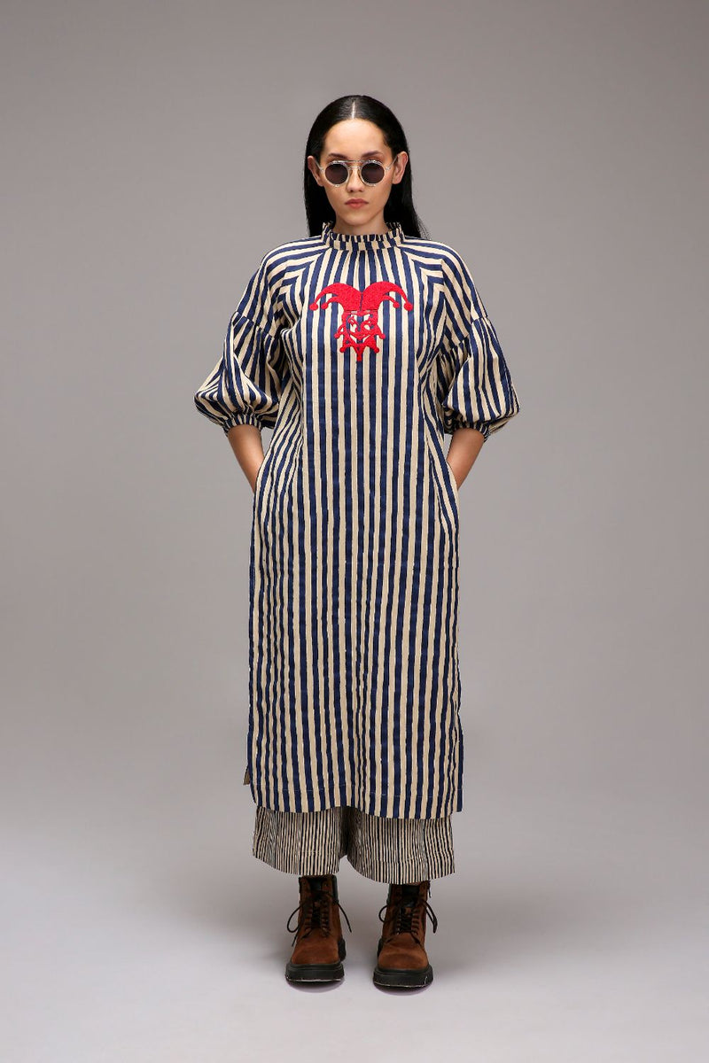Egg-Shell Blue Striped RE Pants cotton by Mati in white color for women in Singapore