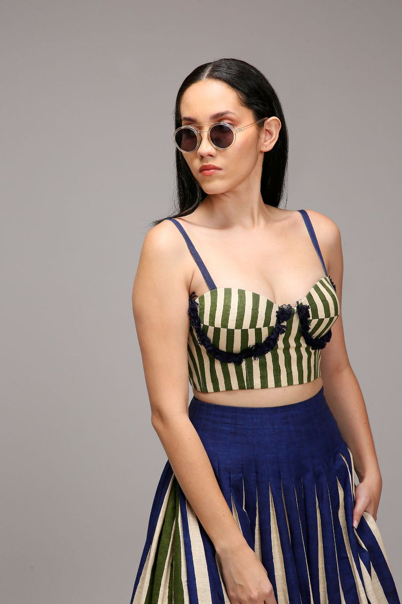 Egg-Shell Corset & Dual Striped Skirt Set (2 PCS) cotton by Mati in white color for women in Singapore