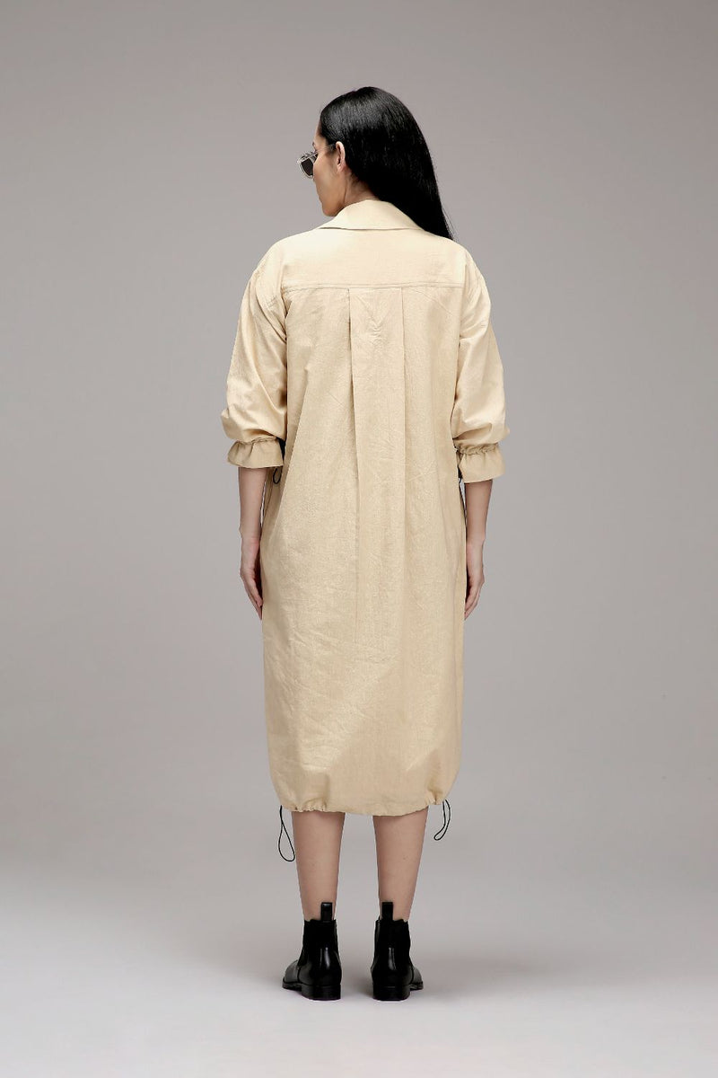 Egg-Shell Elasticated Shirt Dress cotton by Mati in white color for women in Singapore