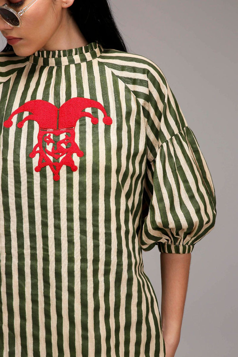 Egg-Shell Green Striped Big Joker Tunic Set (2 PCS) cotton by Mati in white color for women in Singapore