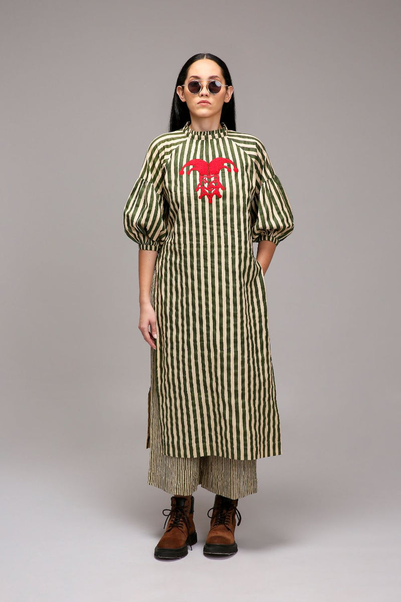 Egg-Shell Green Striped RE Pants cotton by Mati in white color for women in Singapore