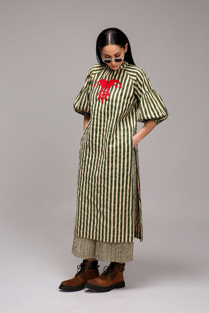Egg-Shell Green Striped RE Pants cotton by Mati in white color for women in Singapore