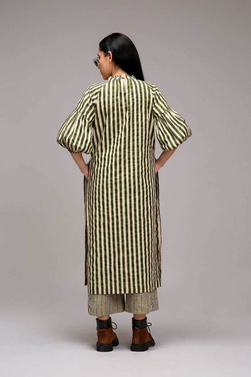 Egg-Shell Green Striped RE Pants cotton by Mati in white color for women in Singapore