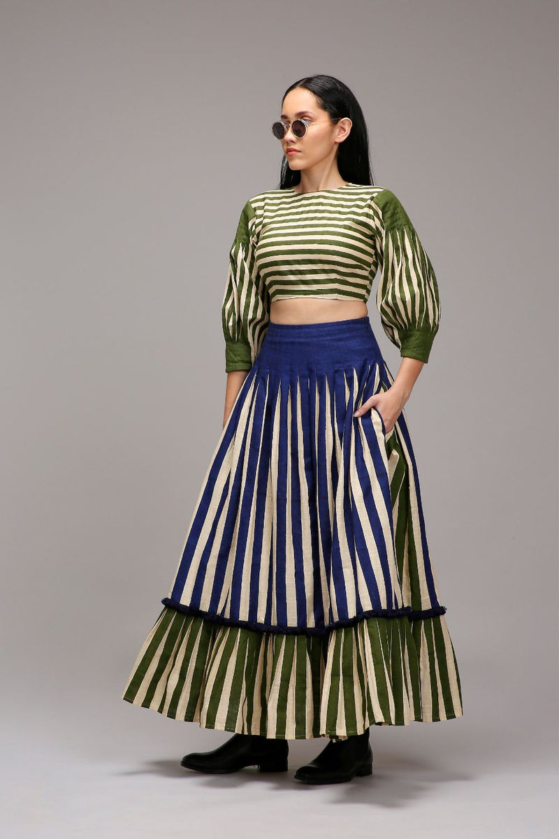 Egg-Shell Green Striped Crop Top cotton by Mati in white color for women in Singapore