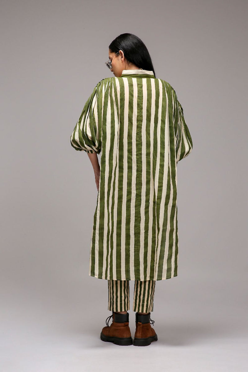 Egg-Shell Green Striped SE Pant cotton by Mati in white color for women in Singapore