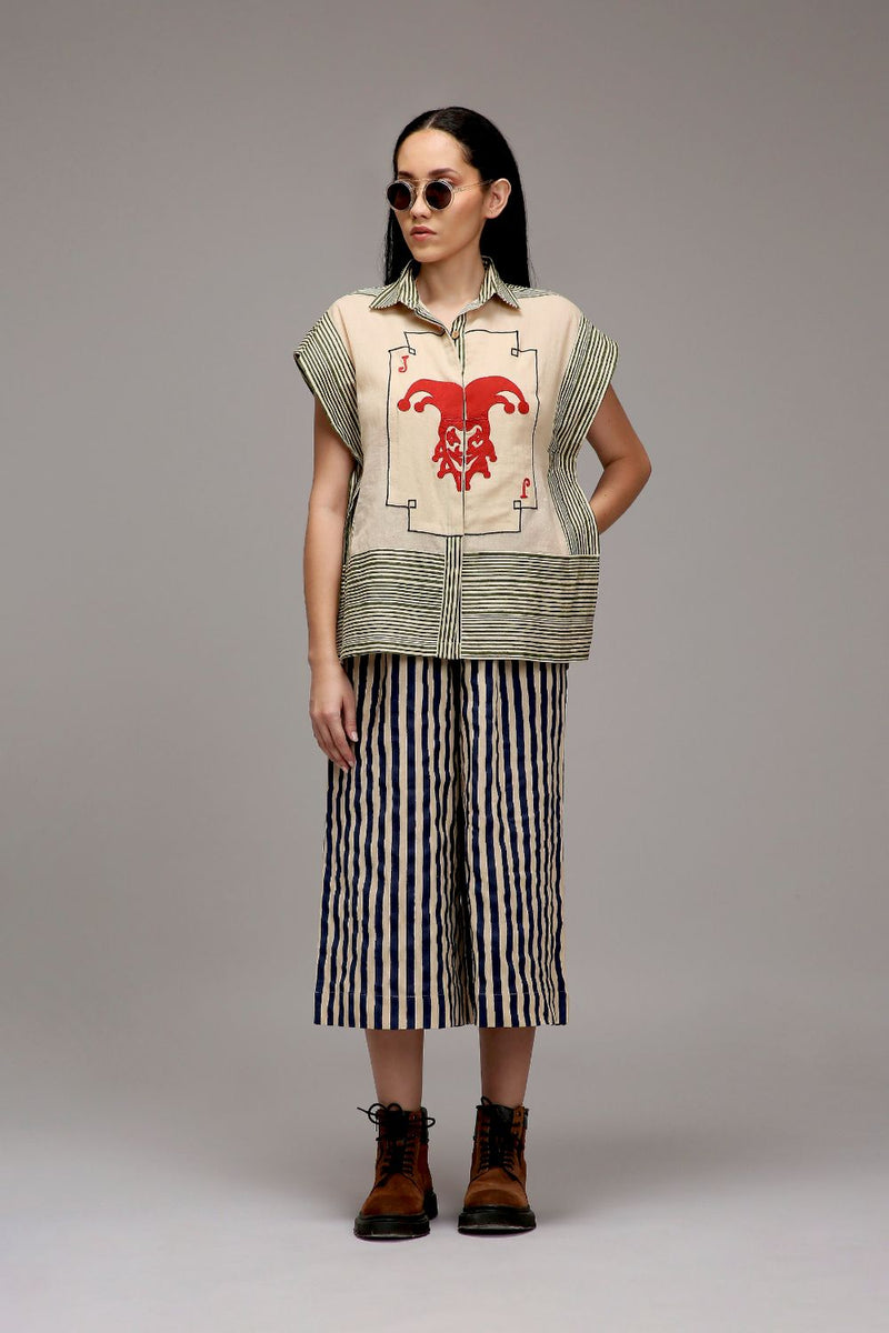 Egg-Shell Joker Shirt Capre Set cotton by Mati in white color for women in Singapore