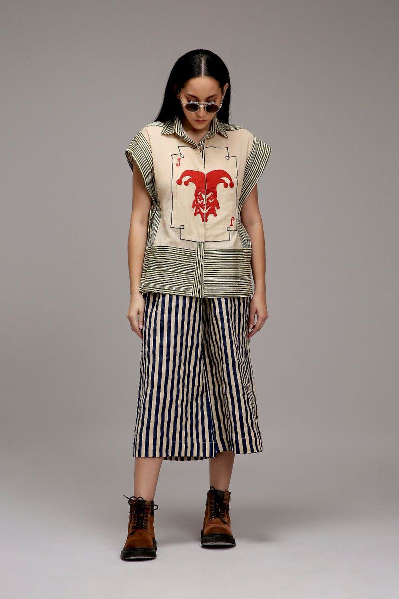 Egg-Shell Joker Shirt Capre Set cotton by Mati in white color for women in Singapore