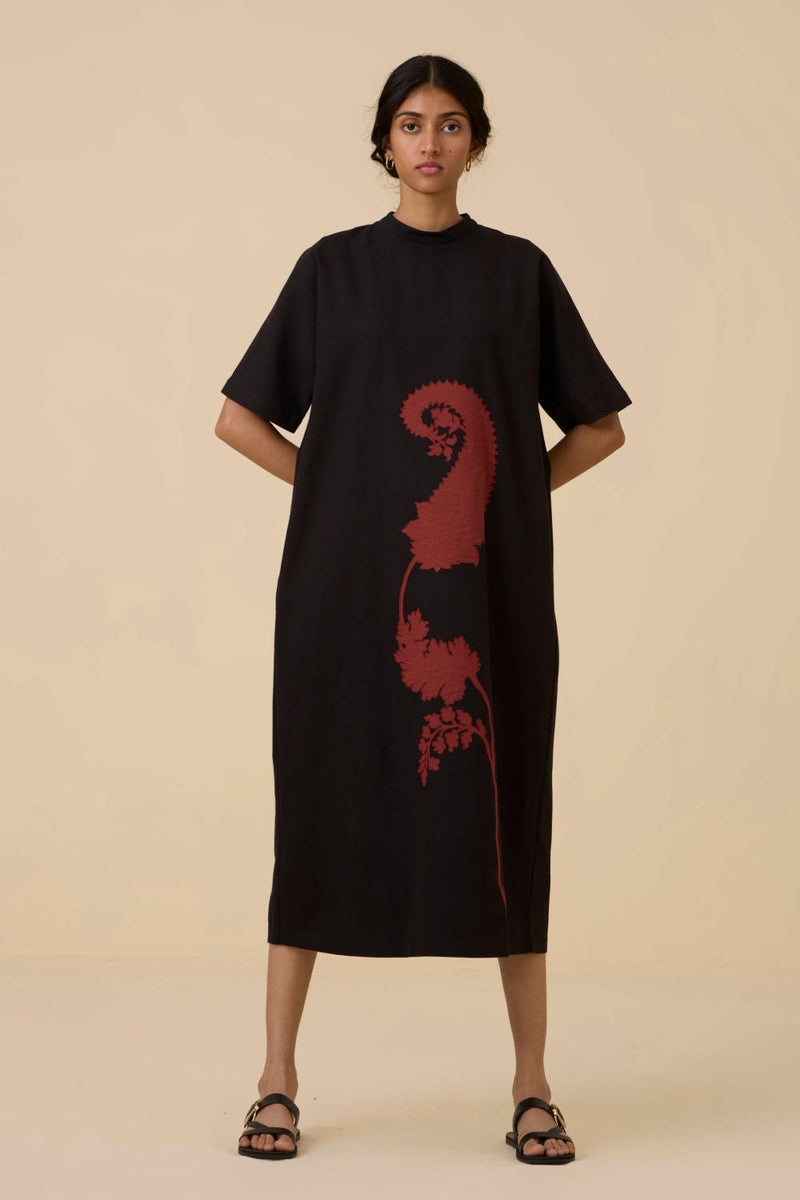 Ehan Black Hand Applique Dress cotton by The Summer House in black color for women in Singapore