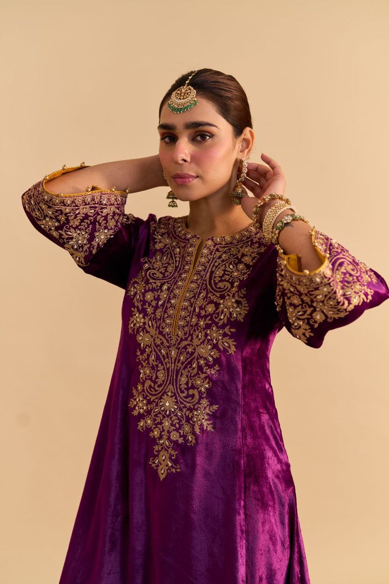 Eira - Deep Purple A-line Kurta with Dhoti with Dupatta by SHEETAL BATRA for women in Singapore