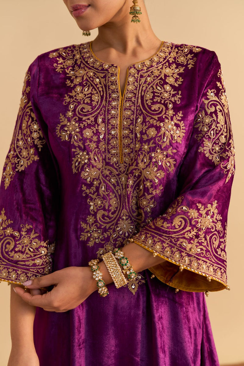 Eira - Deep Purple A-line Kurta with Dhoti with Dupatta by SHEETAL BATRA for women in Singapore
