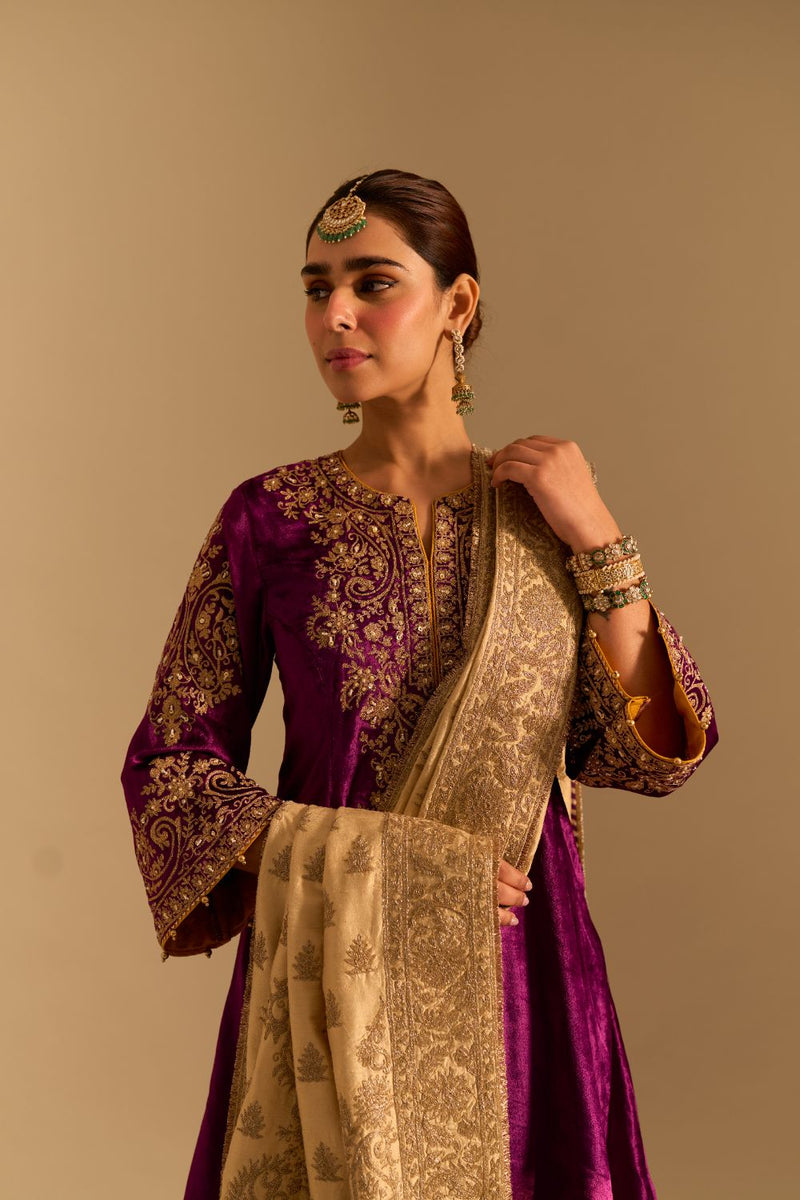 Eira - Deep Purple A-line Kurta with Dhoti with Dupatta by SHEETAL BATRA for women in Singapore