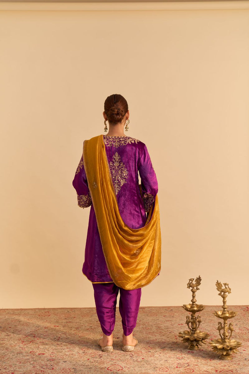Eira - Deep Purple A-line Kurta with Dhoti with Dupatta by SHEETAL BATRA for women in Singapore