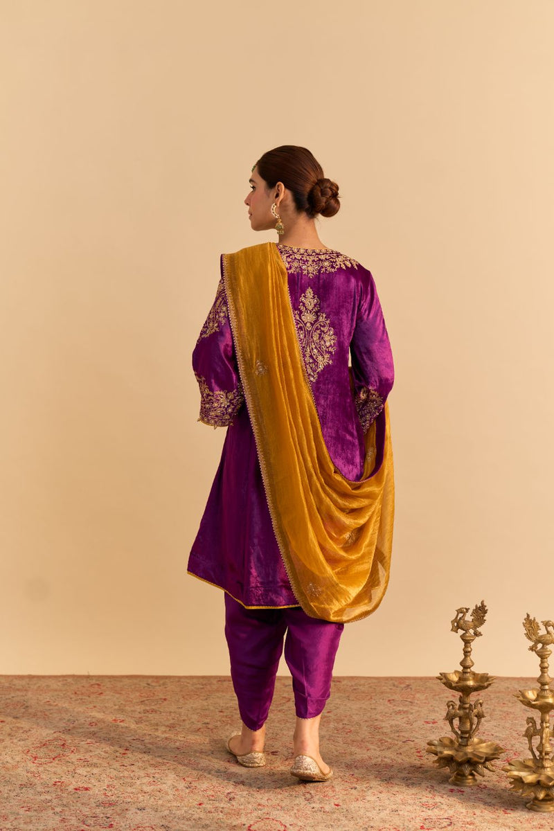 Eira - Deep Purple A-line Kurta with Dhoti with Dupatta by SHEETAL BATRA for women in Singapore