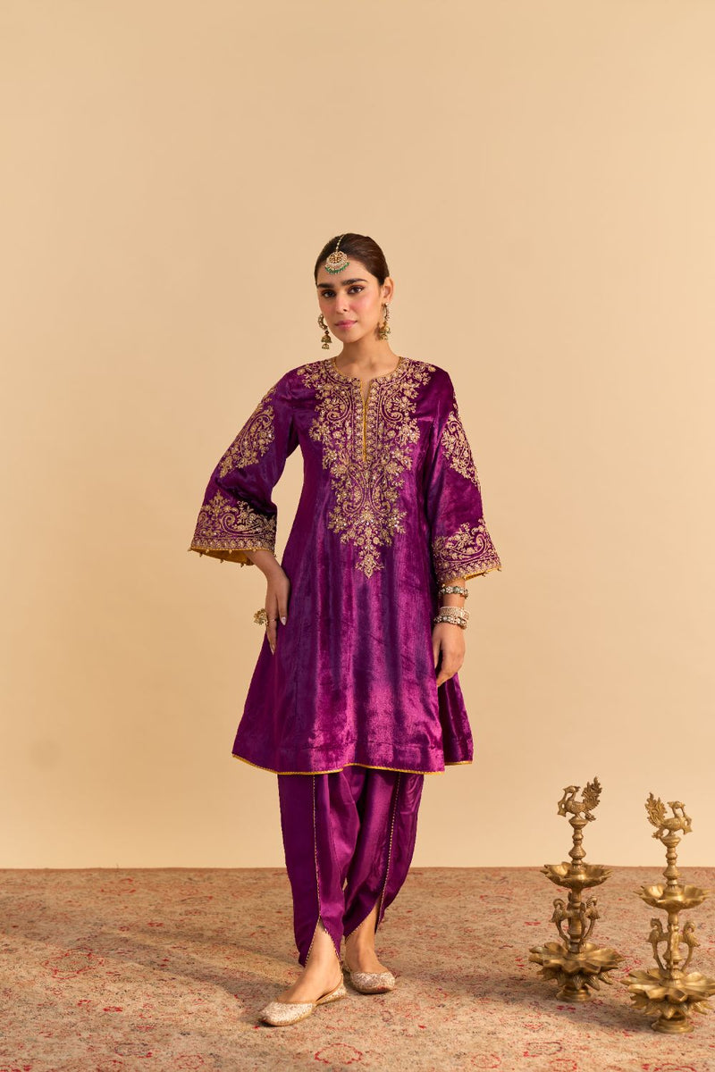 Eira - Deep Purple A-line Kurta with Dhoti with Dupatta by SHEETAL BATRA for women in Singapore