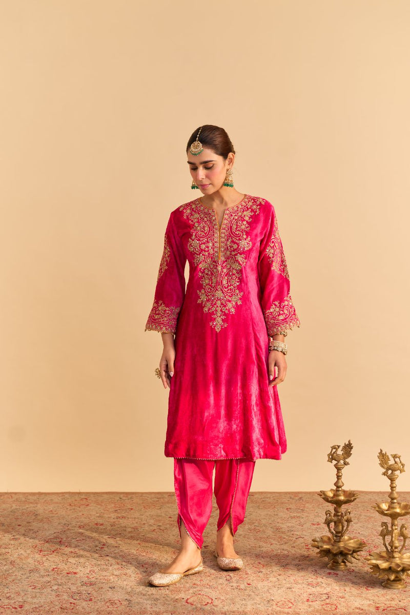 Eira - Hotpink A-line Kurta with Dhoti with Dupatta by SHEETAL BATRA for women in Singapore