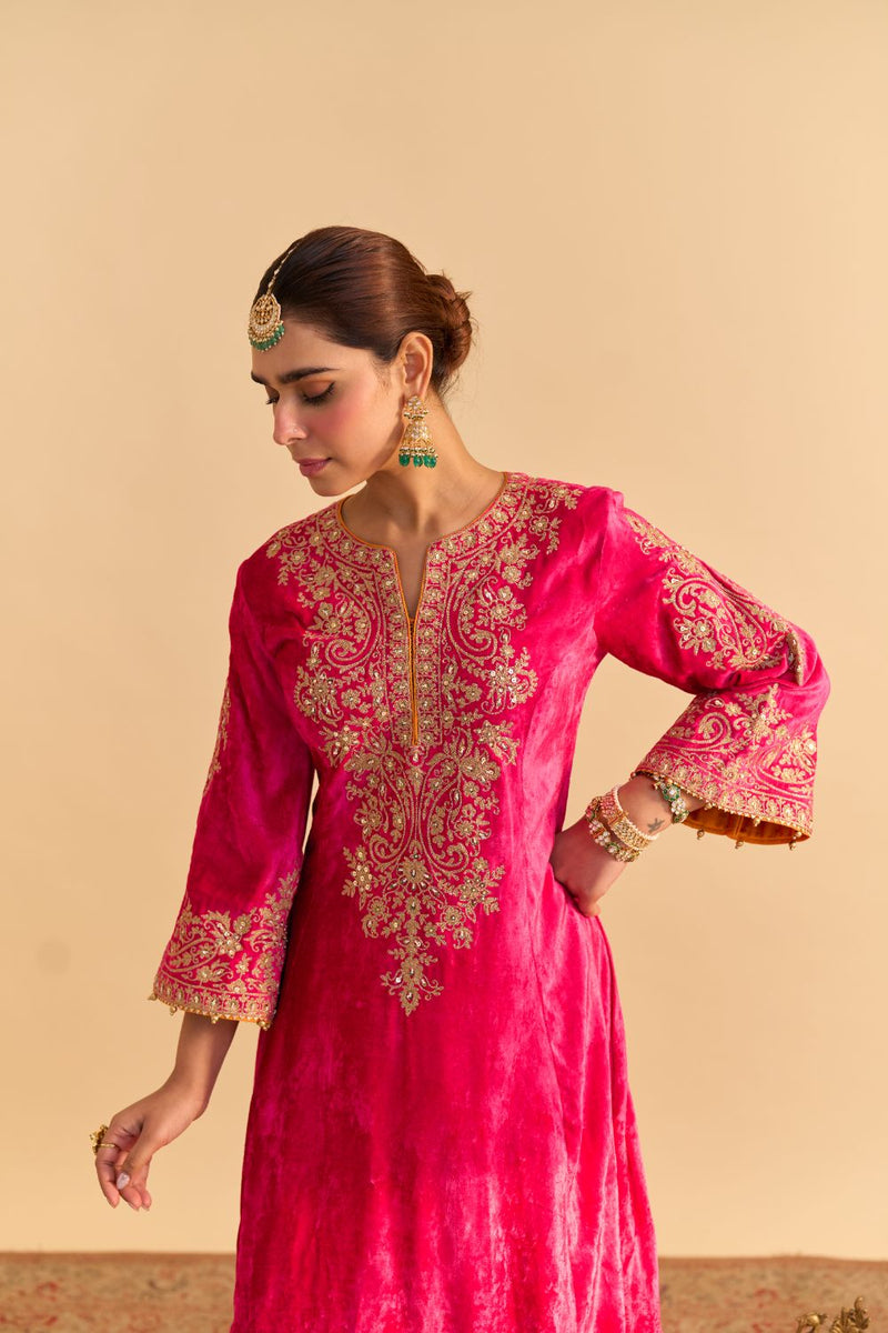 Eira - Hotpink A-line Kurta with Dhoti with Dupatta by SHEETAL BATRA for women in Singapore