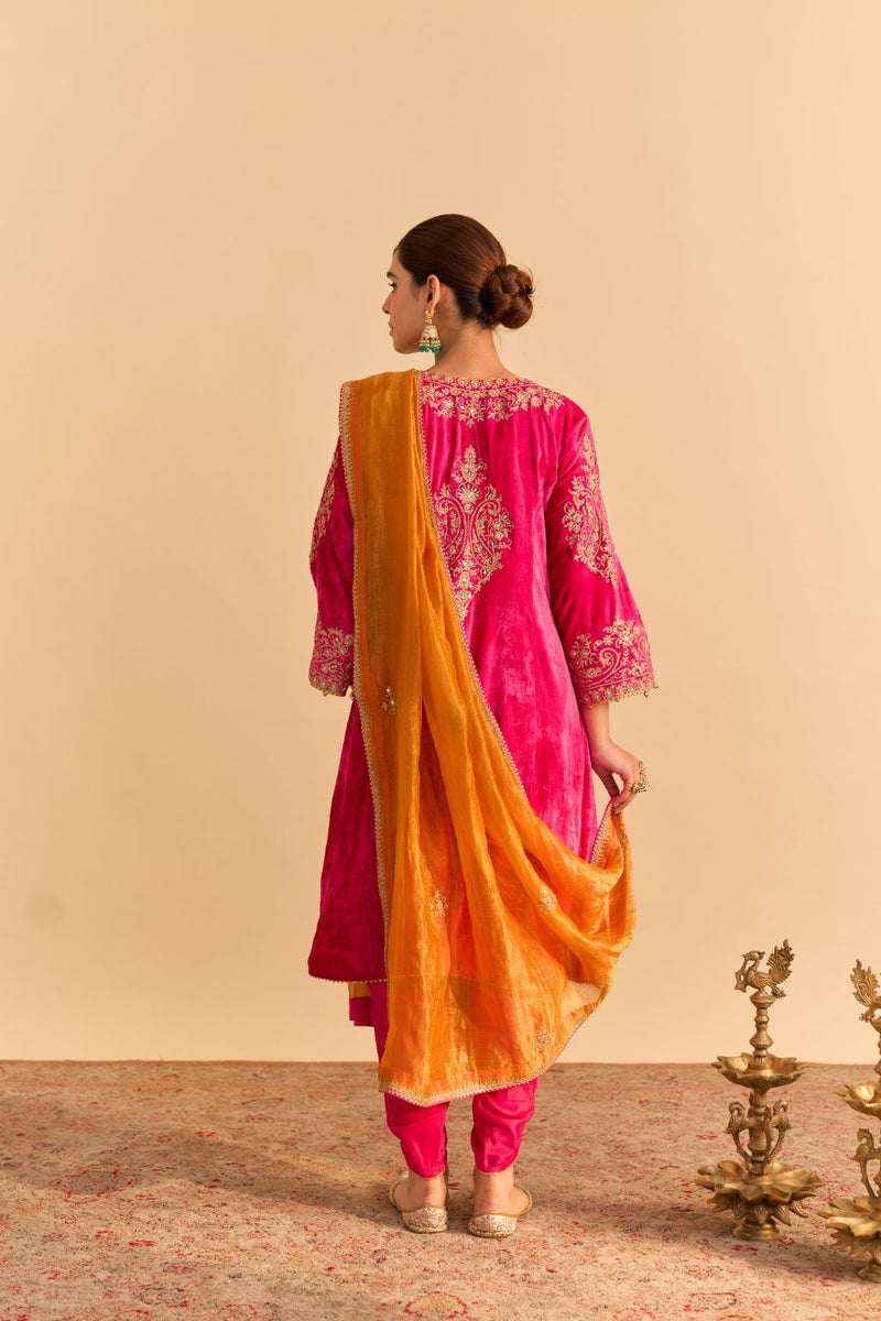 Eira - Hotpink A-line Kurta with Dhoti with Dupatta by SHEETAL BATRA for women in Singapore
