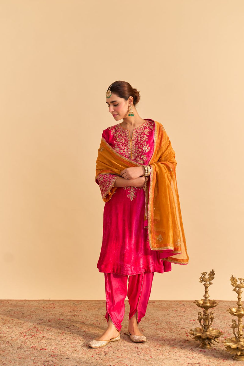 Eira - Hotpink A-line Kurta with Dhoti with Dupatta by SHEETAL BATRA for women in Singapore