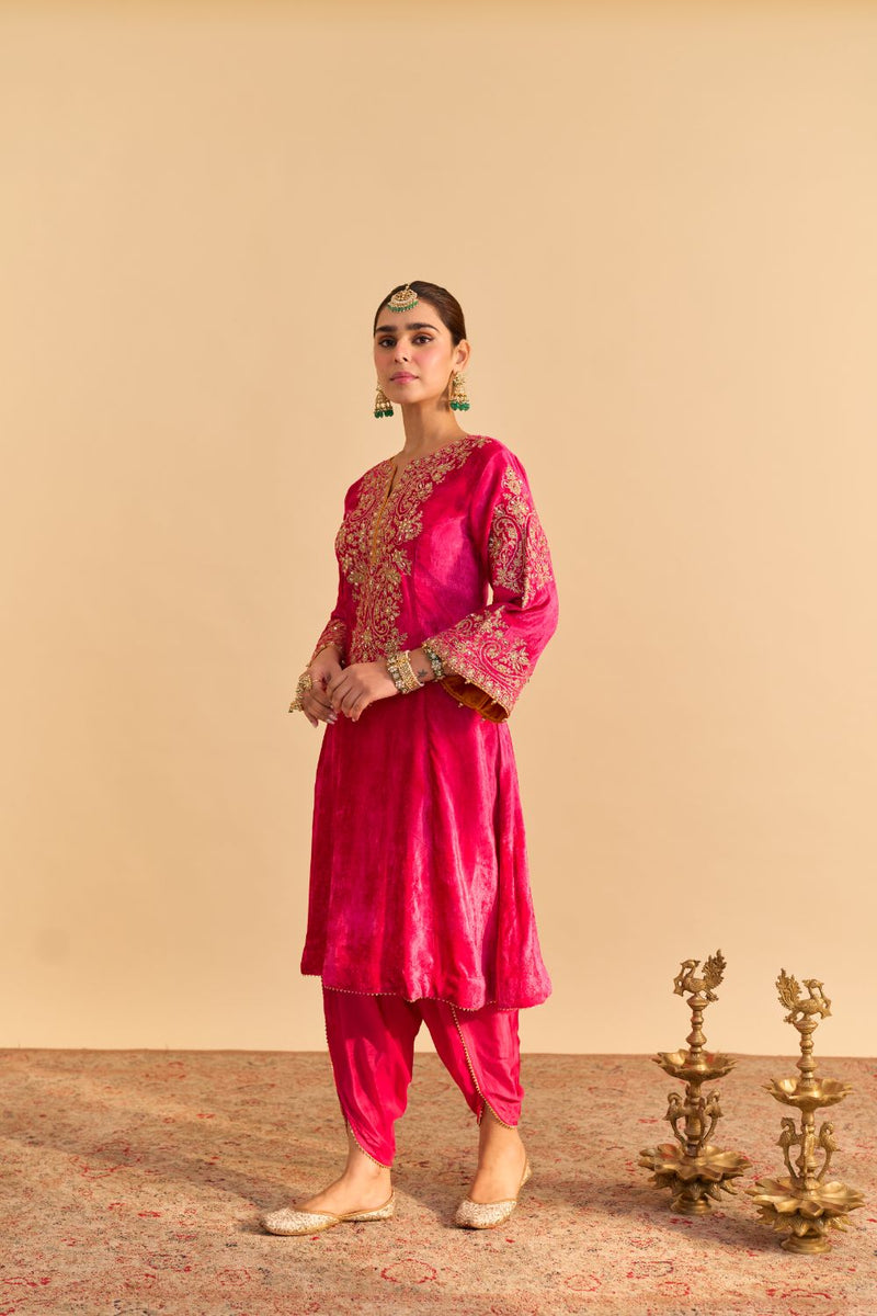 Eira - Hotpink A-line Kurta with Dhoti with Dupatta by SHEETAL BATRA for women in Singapore