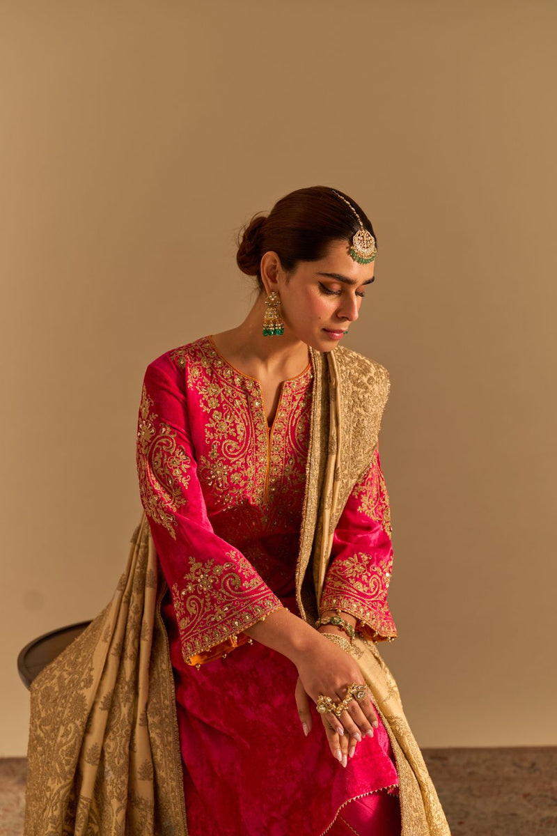 Eira - Hotpink A-line Kurta with Dhoti with Dupatta by SHEETAL BATRA for women in Singapore