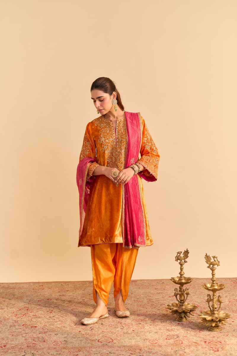 Eira - Orange A-line Kurta with Dhoti with Dupatta by SHEETAL BATRA for women in Singapore