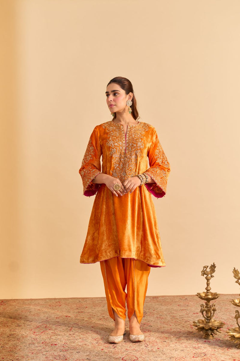 Eira - Orange A-line Kurta with Dhoti with Dupatta by SHEETAL BATRA for women in Singapore