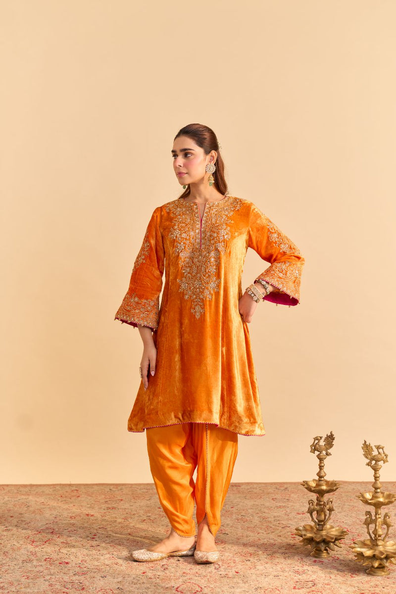 Eira - Orange A-line Kurta with Dhoti with Dupatta by SHEETAL BATRA for women in Singapore
