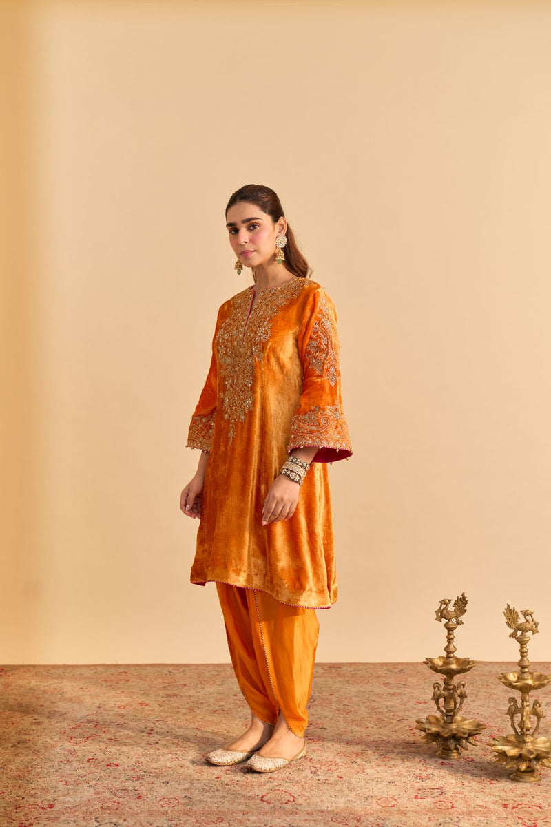 Eira - Orange A-line Kurta with Dhoti with Dupatta by SHEETAL BATRA for women in Singapore