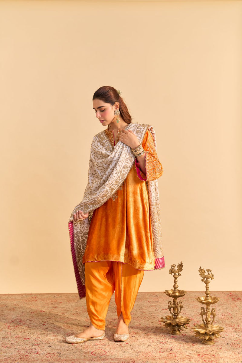 Eira - Orange A-line Kurta with Dhoti with Dupatta by SHEETAL BATRA for women in Singapore