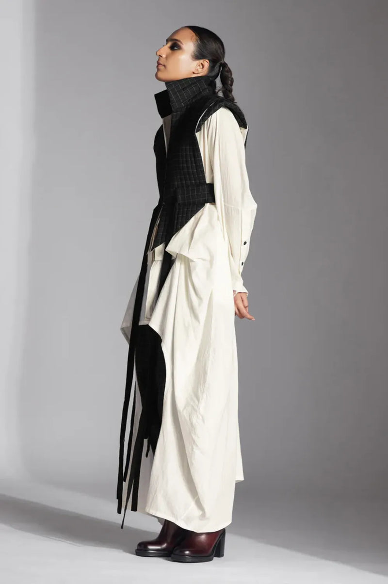 Eira Jacket-Black/ White Checks linen by Chola in black color for women in Singapore