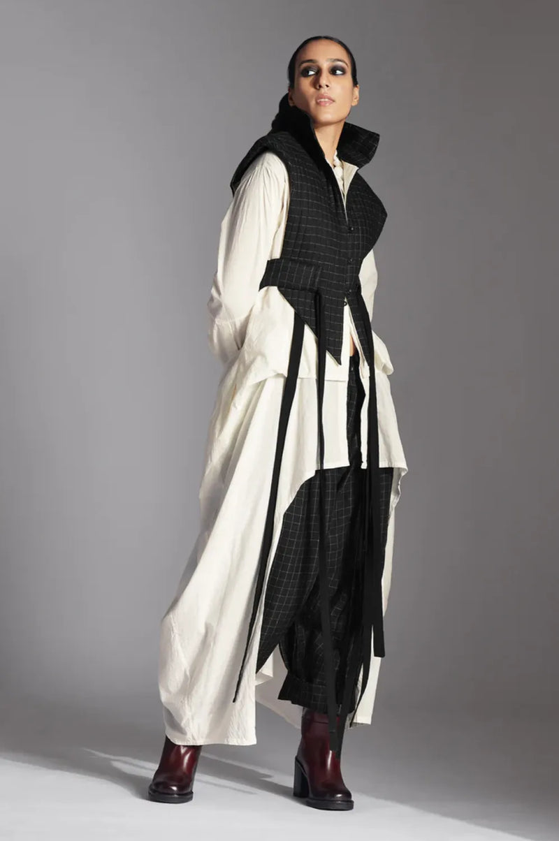 Eira Jacket-Black/ White Checks linen by Chola in black color for women in Singapore