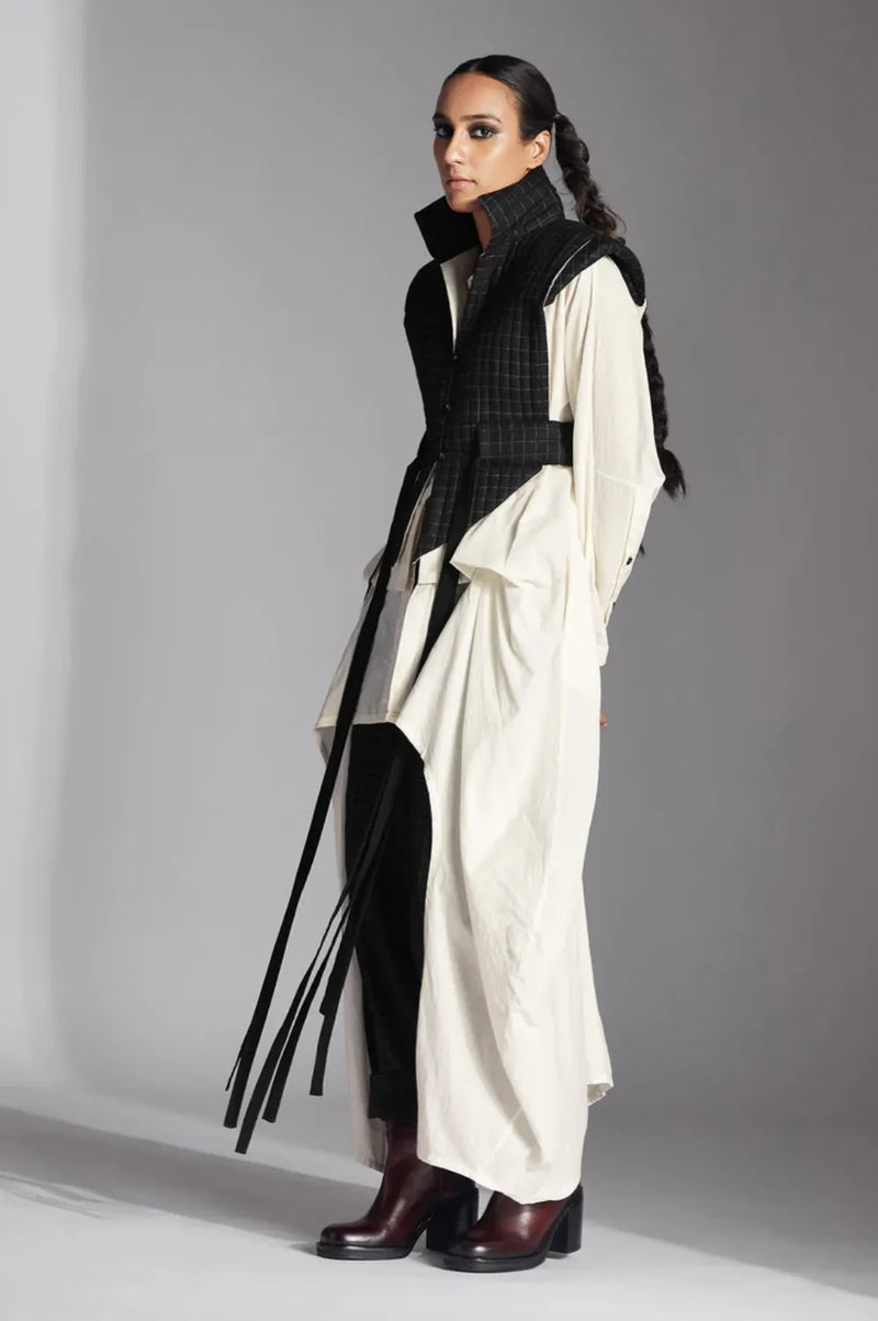 Eira Jacket-Black/ White Checks linen by Chola in black color for women in Singapore