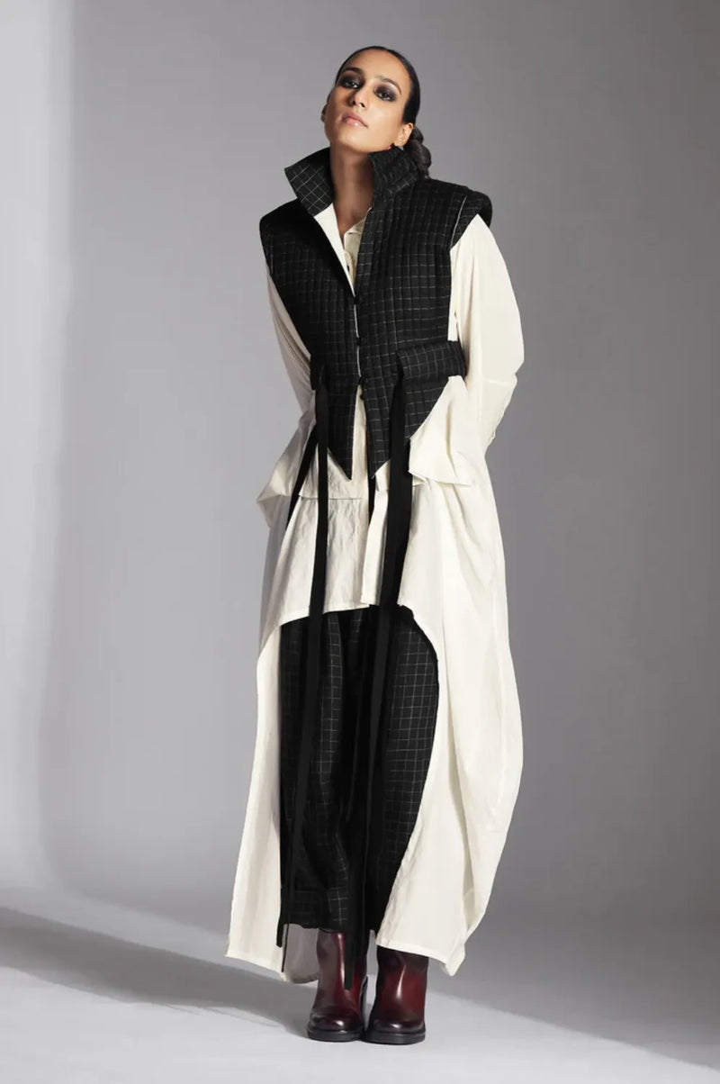 Eira Jacket-Black/ White Checks linen by Chola in black color for women in Singapore