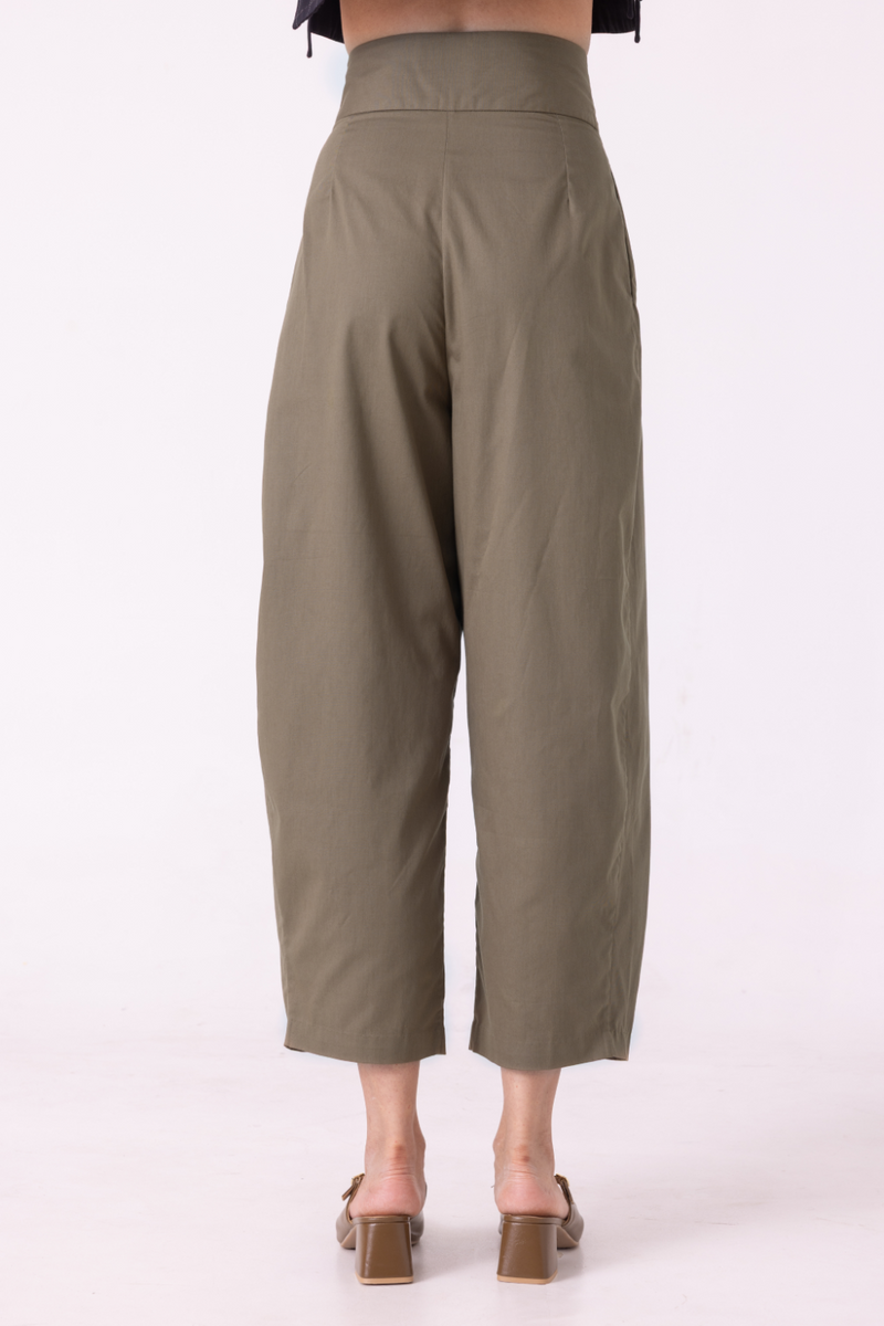 Elinor Olive Barrel Pants cotton by The Summer House for women in Singapore
