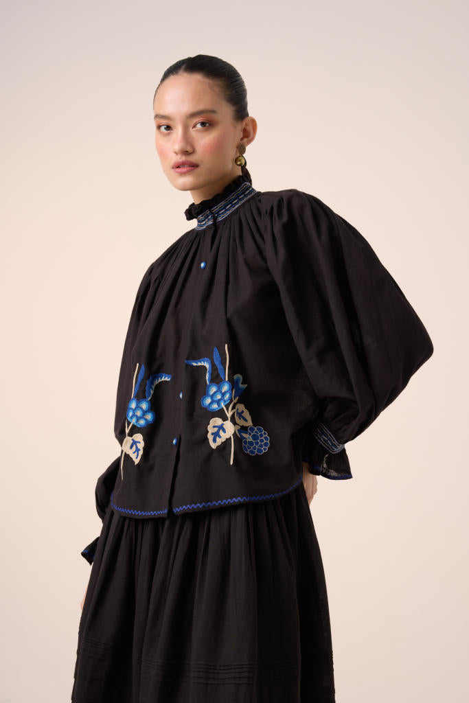 ELSA TOP -BLACK EMBROIDERY cotton by CORD in multi for women in Singapore
