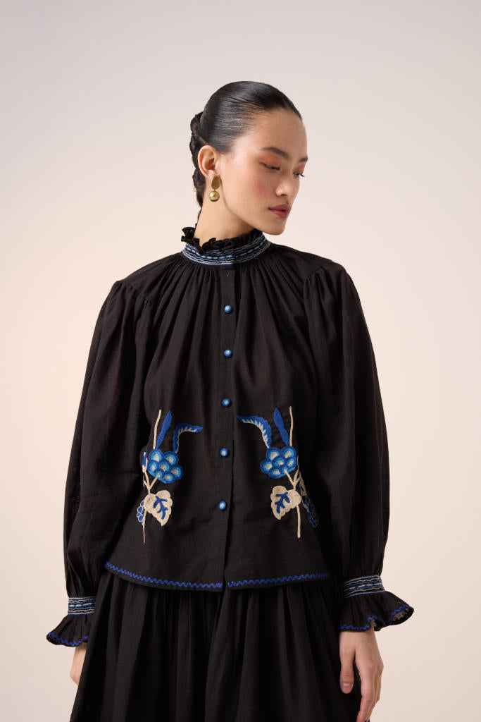ELSA TOP -BLACK EMBROIDERY cotton by CORD in multi for women in Singapore