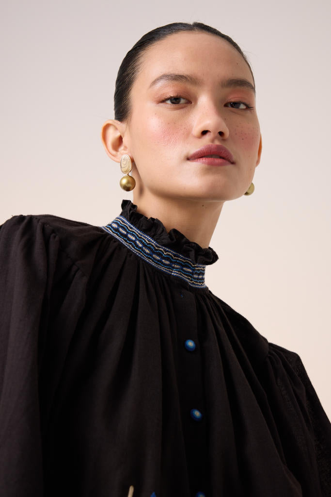 ELSA TOP -BLACK EMBROIDERY cotton by CORD in multi for women in Singapore