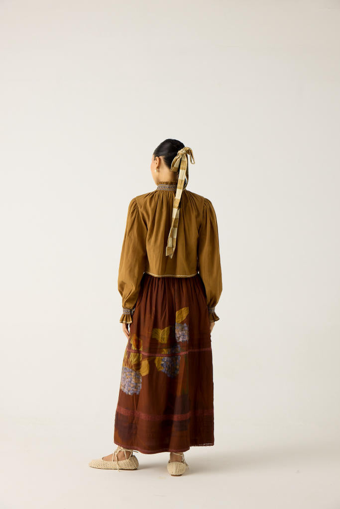 ELSA TOP -(KHAKI-BLUE) cotton by CORD in multi for women in Singapore