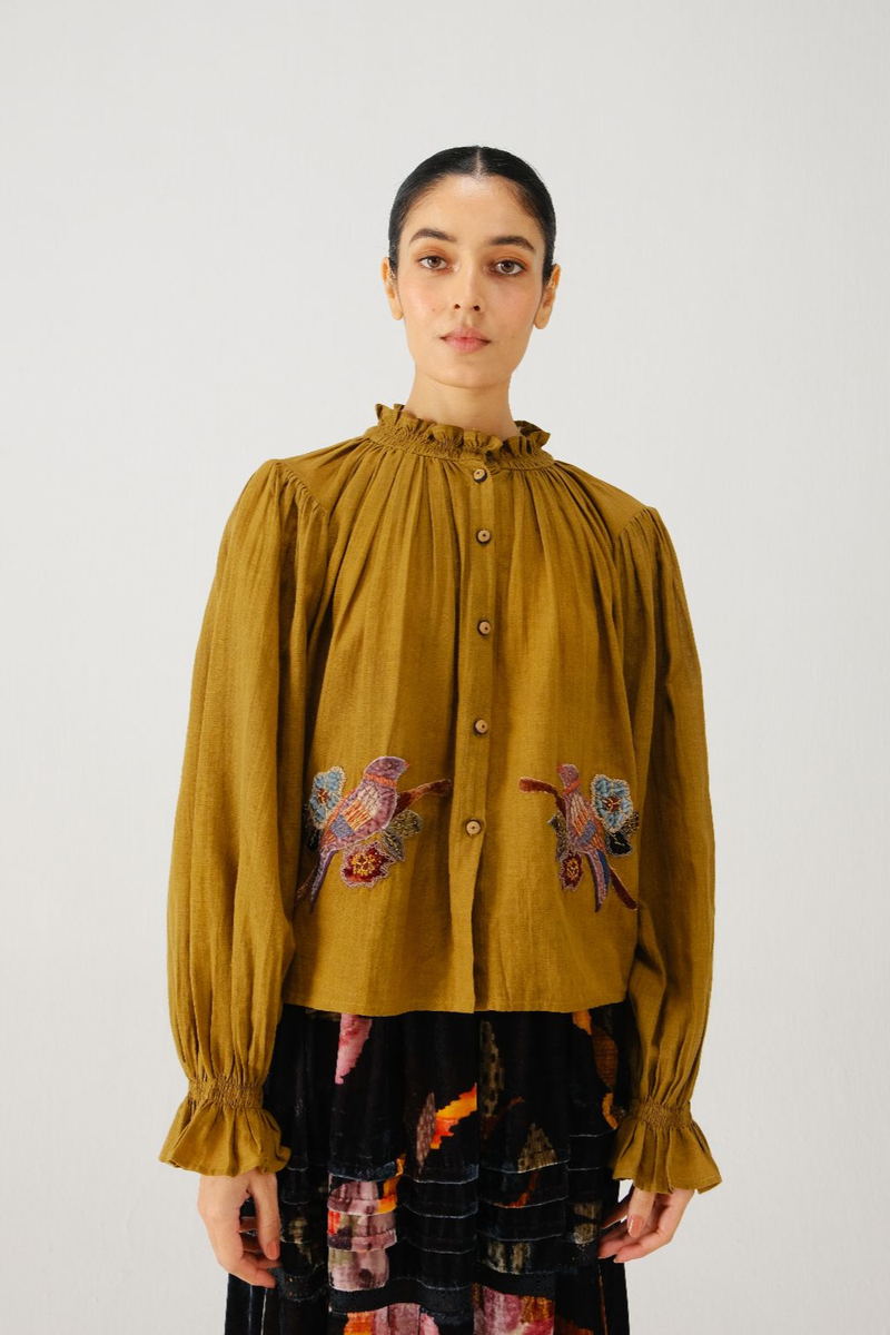 Elsa top-Olive parrot emb. cotton by CORD for women in Singapore