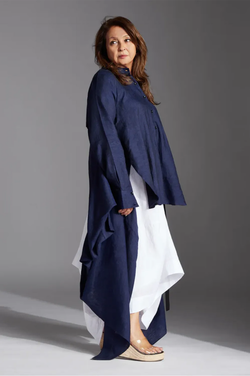 Elva Shirt-Blue linen by Chola in blue color for women in Singapore