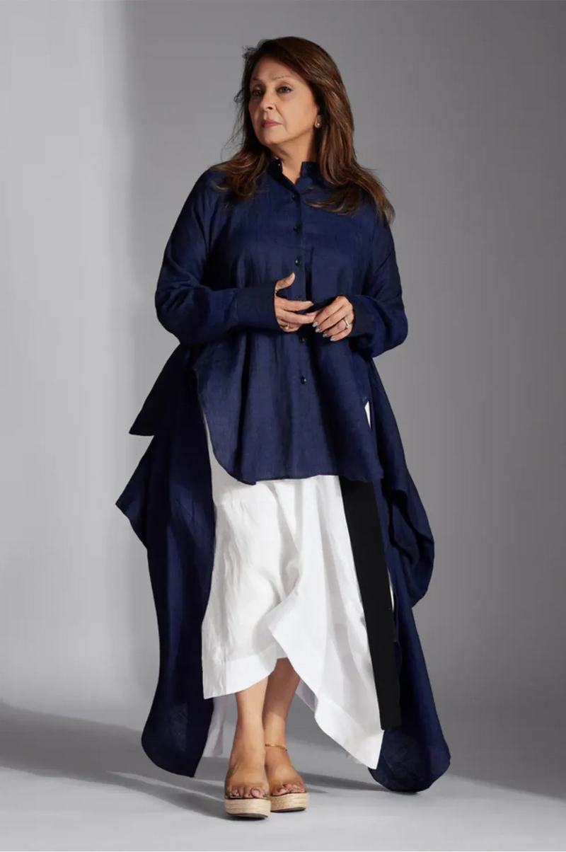 Elva Shirt-Blue linen by Chola in blue color for women in Singapore