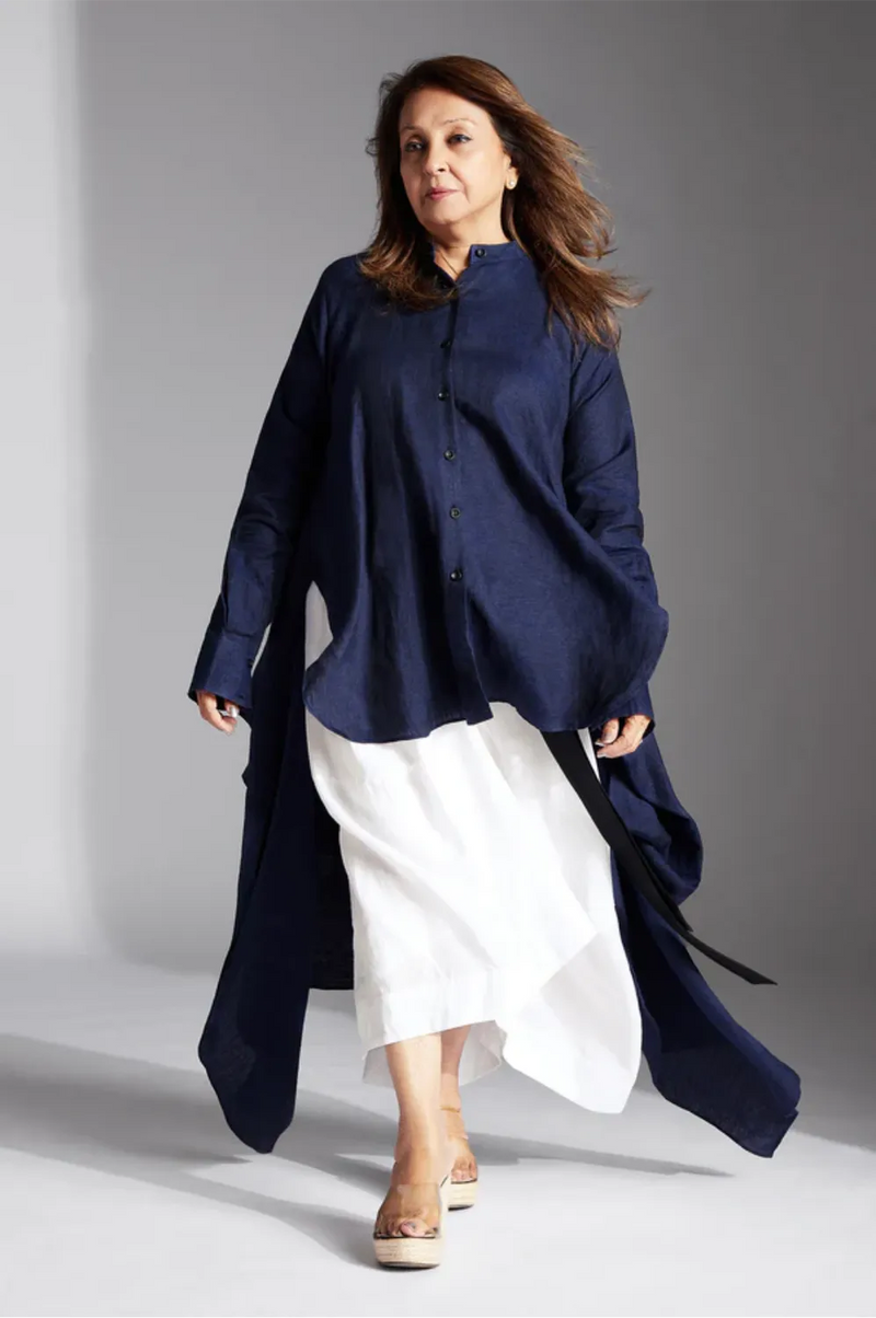 Elva Shirt-Blue linen by Chola in blue color for women in Singapore