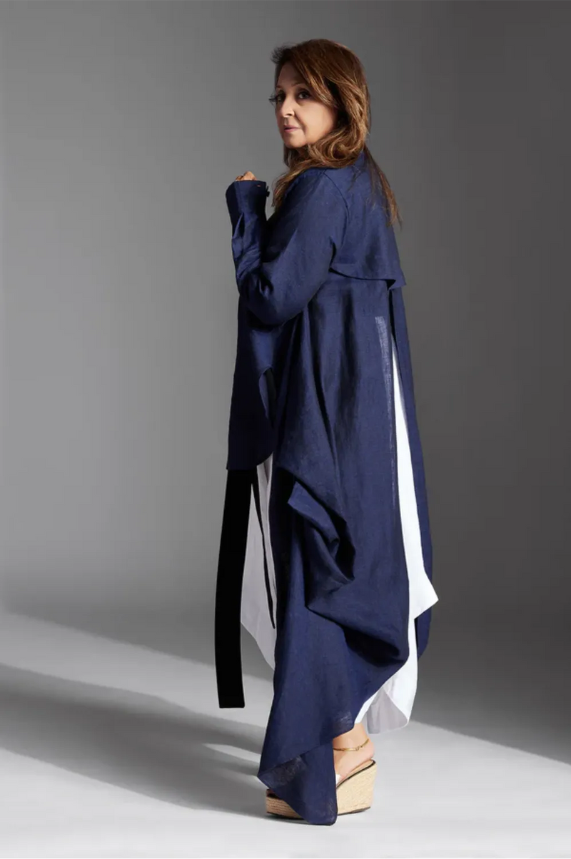 Elva Shirt-Blue linen by Chola in blue color for women in Singapore