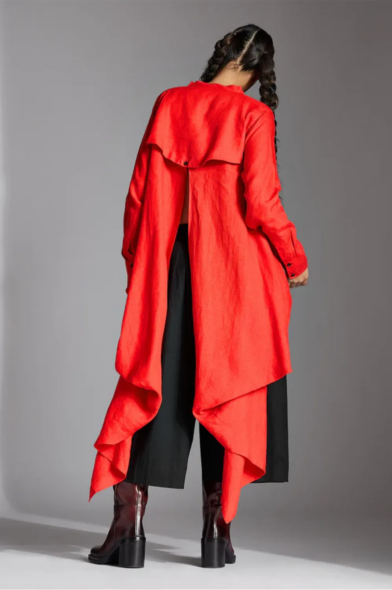Elva Shirt-Red linen by Chola in red color for women in Singapore